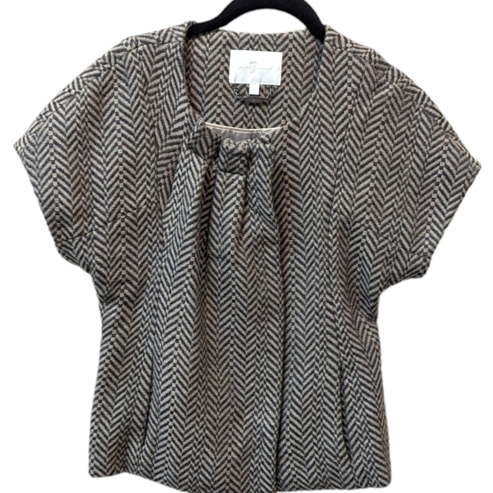 7 For All Mankind Wool Blend Herringbone Tweed Short Sleeve Blouson Jacket (XS)